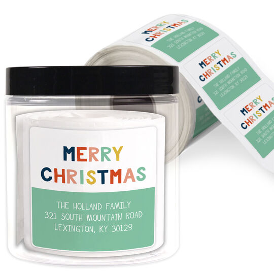 Colorful Christmas Square Address Labels in a Jar